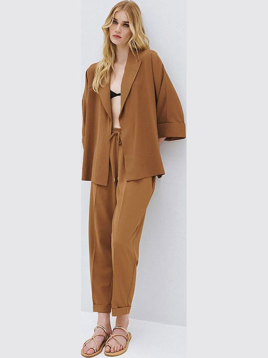 Women's Fabric Trousers with Rubber Band Brown