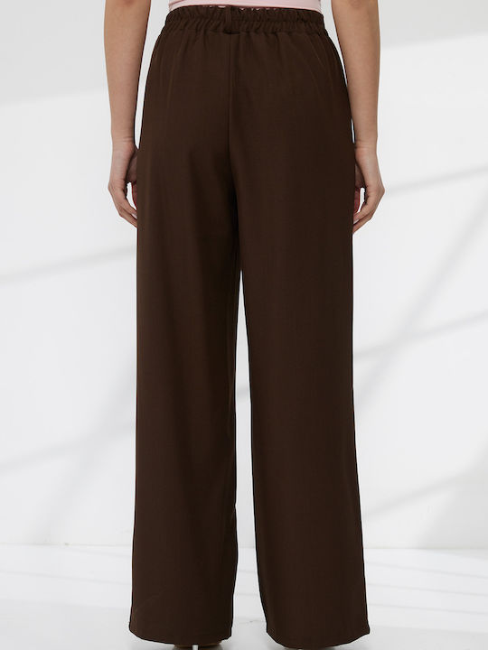Women's High Rise Fabric Trousers Brown