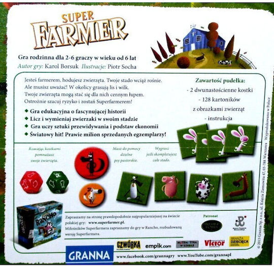 Επιτραπέζιο Παιχνίδι Super Farmer για 2-6 Παίκτες 6+ Ετών (PL) Granna