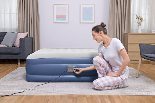 Bestway Inflatable Double Sleeping Mattress with Integrated Pump 203x152x46cm Blue