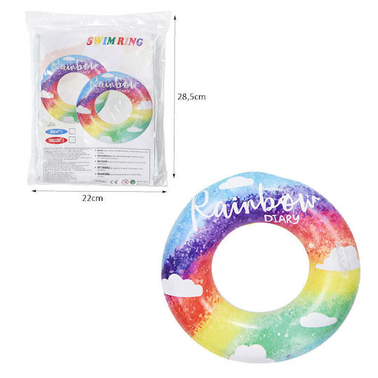 Colac De Înot Gonflabil Curcubeu 90cm Inele De Înot Pentru Copii 0160277