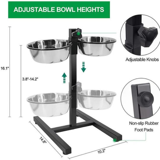Animal Pet Metallic Food Bowl for Dog with Stand 2x 350ml