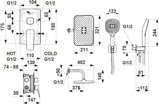 KFA Built-in Faucet Mixer for Shower Gold 5907571452878