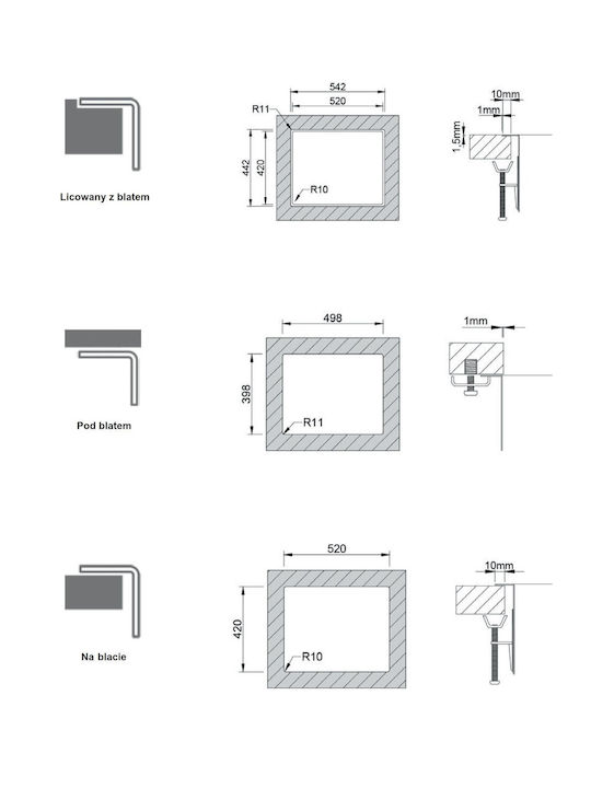 Globalo Undermount Kitchen Sink Inox L44xW54cm Gray