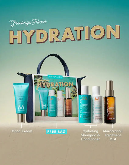 Moroccanoil Greetings From Hydration Travel Set Σετ Περιποίησης Μαλλιών Ενυδάτωσης με Σαμπουάν, Conditioner & Λάδι 5τμχ