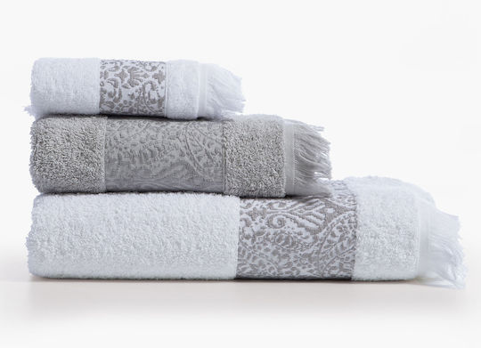 Nef-Nef Homeware Комплект 3 Бр Jetrix Бели/Сиви Хавлиени Кърпи Тегло 500 Гр/м²