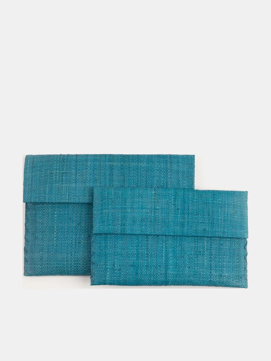 Raffia Medium Ψάθινος Γυναικείος Φάκελος Τιρκουάζ