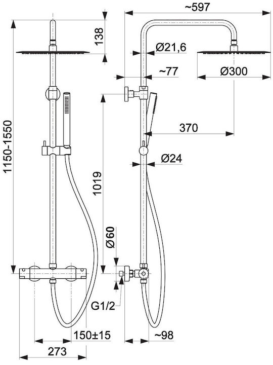 KFA Duschsäule mit Armatur Gold