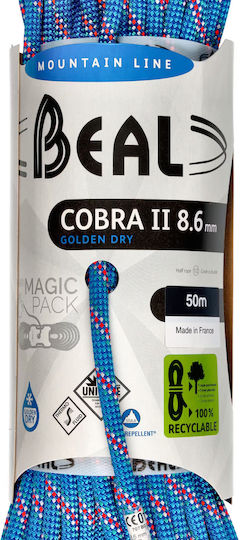 Beal Dry Golden Δυναμικό Σχοινί Ορειβασίας με Μήκος 50m Μπλε
