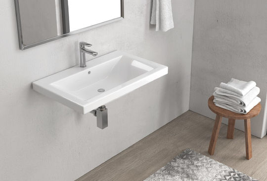 Karag Delft Επιτοίχιος Κρεμαστός Νιπτήρας Πορσελάνης 70x44x15cm Λευκός Karag Delft Επιτοίχιος Κρεμαστός Νιπτήρας Πορσελάνης 70x44x15cm Λευκός