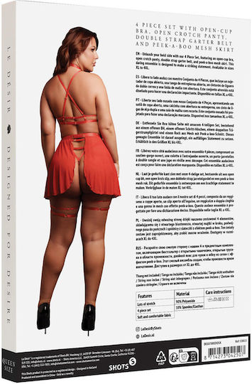 Lingerie Set 4 Pieces Peek-a-boo Mesh Queen Size XL-4XL Red Le Desir