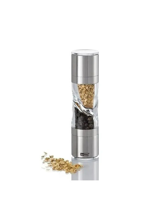 Ad Hoc Duospice Mini Handbuch Salz- und Pfeffermühlen-Set 2 in 1 Inox in Grau Farbe 15cm