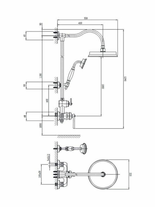 Omnires Shower Column with Mixer Silver