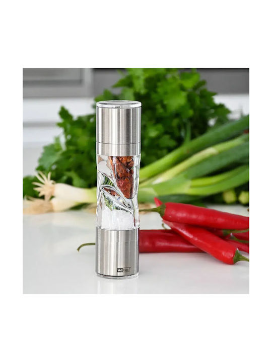 Ad Hoc Duospice Mini Handbuch Salz- und Pfeffermühlen-Set 2 in 1 Inox in Grau Farbe 15cm