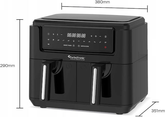 Turbotronic Heißluftfritteuse mit Wi-Fi & Doppel-Abnehmbarer Korb 7.6Es Schwarz AT-TT-AF1