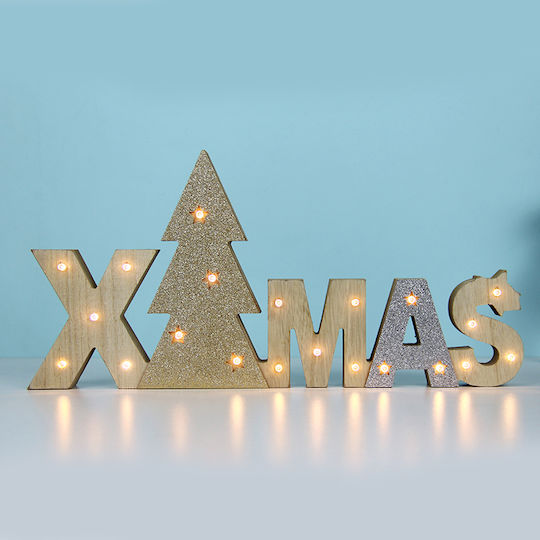 Aca Illuminated Christmas Wooden Figure Sign Beige Length 37.5cm