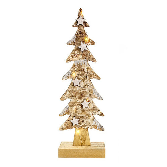 Wooden Xmas Tree Light Brown Tree Large 5 Led Lamps Battery 2xAAA Warm White IP20 13x7x40cm