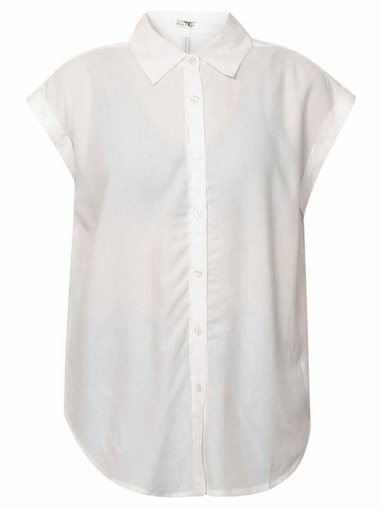 Short Sleeve Women's Denim Shirt White
