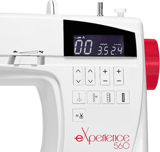 Elna Experience El-560ex Mașină de Cusut 100 Modele de Cusături 7 Tipuri de Butoniere Alb Roșu
