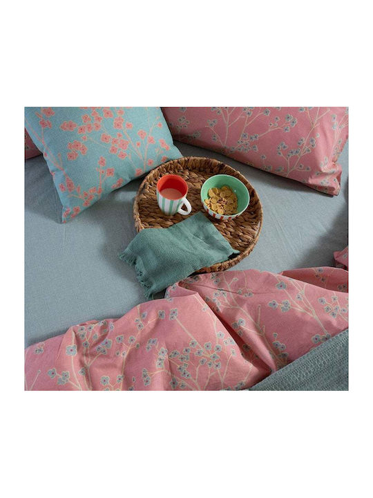 Nef-Nef Homeware Floriva Bettlaken King Size mit Gummibettlaken 270x270+35cm Koralle (4 Stück)