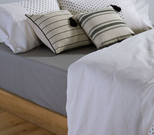 Nef-Nef Homeware Donter Super-Double Bed Sheets Set with Rubber Hugger 160x200+35cm Ecru (4 Pieces)