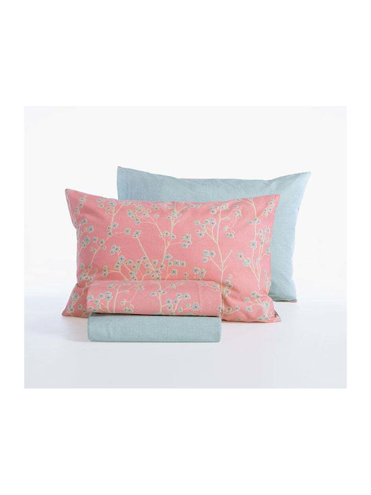 Nef-Nef Homeware Floriva Bettlaken King Size mit Gummibettlaken 240x270+35cm Koralle (4 Stück)