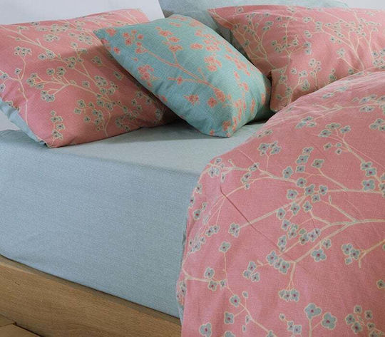 Nef-Nef Homeware Floriva Комплект Чаршафи King Size с Ластик 200x270см Коралов (4 броя)