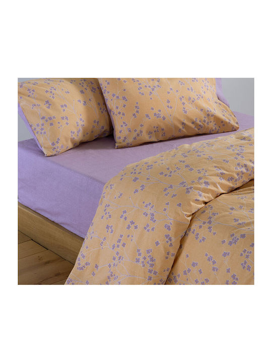 Nef-Nef Homeware Floriva Bettlaken mit 2 Kopfkissenbezügen Super-Doppel mit Gummibettlaken 170x270+35cm Gelb 3 Stück