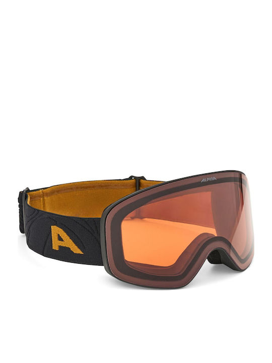 Alpina Quattroflex Ski & Snowboard Goggles Adults Black with Polarized / Photochromic Lens in Gold Color