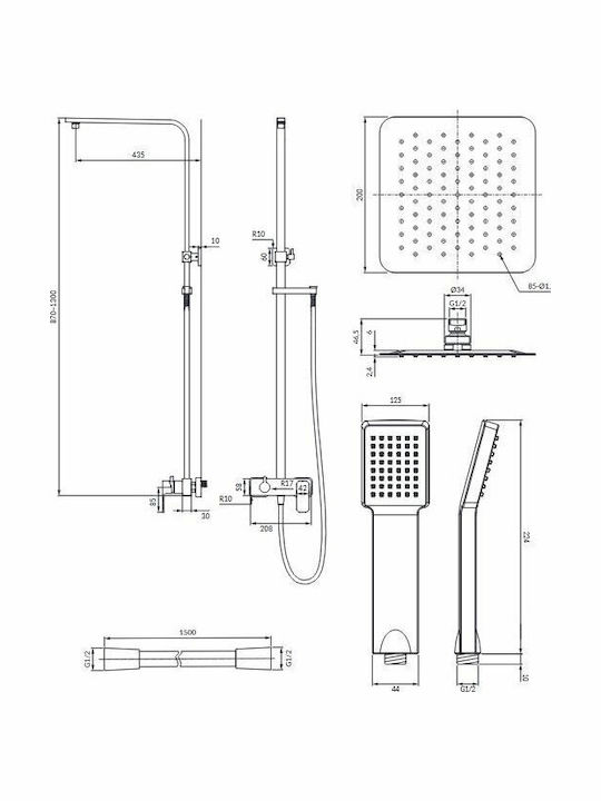 Omnires Duschsäule mit Wannenbatterie Silbern Omnires Duschsäule mit Wannenbatterie Silbern