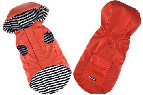 Pet Interest Stripe Lining Μπουφάν Σκύλου Αδιάβροχο με Κουκούλα Πορτοκαλί με Μήκος Ράχης 26 εκ.