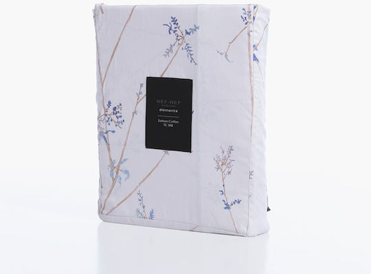 Nef-Nef Homeware Cotton Satin Duvet Cover Set 240x230cm Double with 2 Pillowcases Desirous Off White-blue