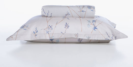 Nef-Nef Homeware Cotton Satin Duvet Cover Set 240x230cm Double with 2 Pillowcases Desirous Off White-blue