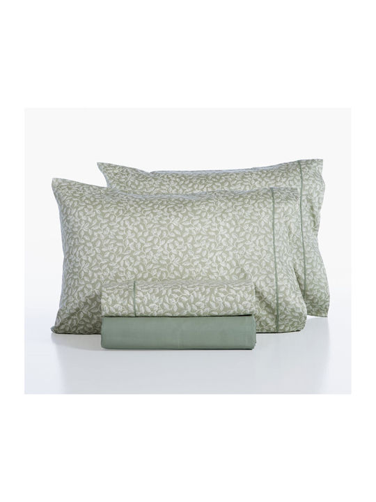 Nef-Nef Homeware Σετ Παπλωματοθήκη Βαμβακοσατέν 240x230cm Υπέρδιπλη με 2 Μαξιλαροθήκες Calming Πράσινη