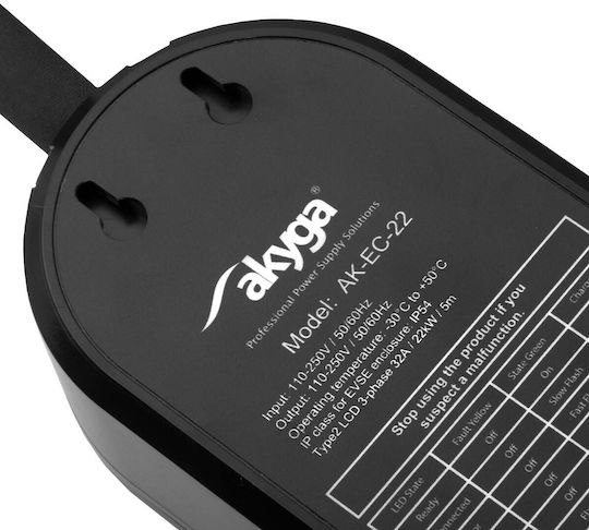 Akyga Φορητός Τριφασικός Σταθμός Φόρτισης 22kW με Ενσωματωμένο Καλώδιο Type 2 (AK-EC-22)