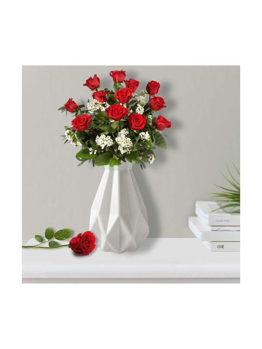 Vază Decorativă Din Plastic Albă 14x14xÎnălțime 20cm