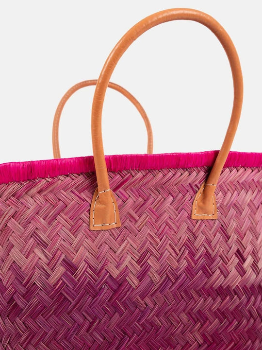 Rock Club Wicker Beach Bag Fuchsia