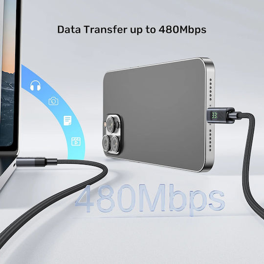 Unitek Braided / LED USB 2.0 Cable USB-C male - USB-C 60W PD 1m