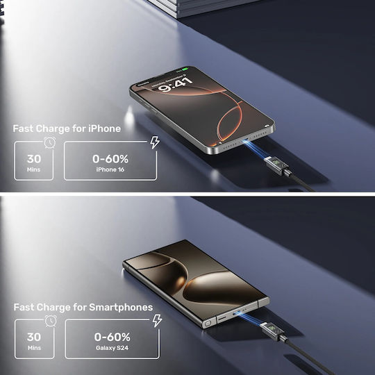 Unitek Braided / LED USB 2.0 Cable USB-C male - USB-C 60W PD 2m