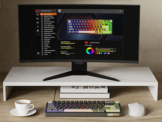 Royal Kludge R65 Tastatură Mecanică De Gaming Fără Fir Cu Comutatoare Chartreuse Și Iluminare RGB Limba Tastaturii Engleză SUA Negru/Maro