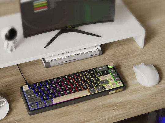 Royal Kludge R65 Tastatură Mecanică De Gaming Fără Fir Cu Comutatoare Chartreuse Și Iluminare RGB Limba Tastaturii Engleză SUA Negru/Maro