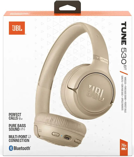JBL Tune 530BT Kabellose / Verkabelte On Ear Kopfhörer mit 76 Stunden Wiedergabezeit Beige