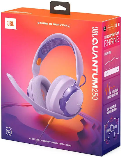 JBL Quantum 250 Over Ear Gaming Headset με σύνδεση 3.5mm Μωβ