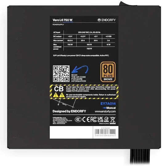 Endorfy Vero L6 750W Black Computer Power Supply Full Wired 80 Plus Bronze