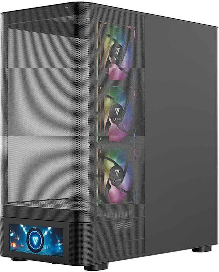 Modecom Volcano AQ500 Gaming Midi Tower Кутия За Компютър Със Страничен Прозорец И ARGB Осветление Черна