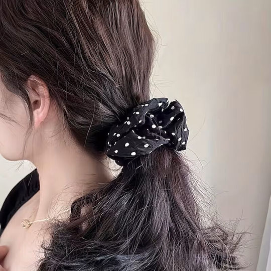 By Queen Scrunchie Satin Polka Dot Black Base Ecru Random Selection