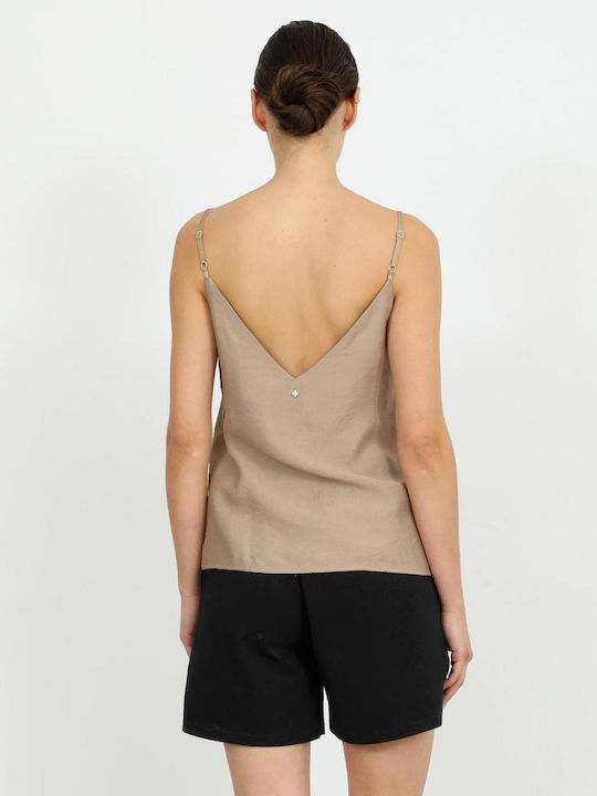 Women's Blouse with Spaghetti Straps Camel