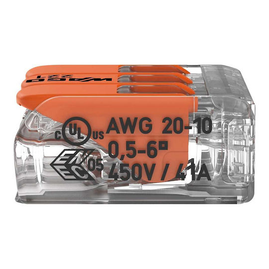 Conector Ramificat 3 Fire Max 6 Mm² 30 Bucăți Wago 221-613