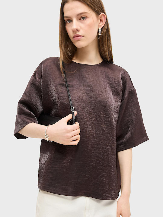 Women's Summer Linen Blouse Dark Brown