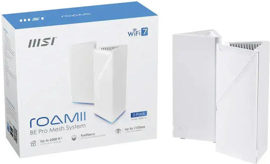 MSI Roamii BE PRO WiFi Mesh Network Access Point Wi‑Fi 7 Tri Band (2.4 & 5 & 6GHz) σε Διπλό Kit